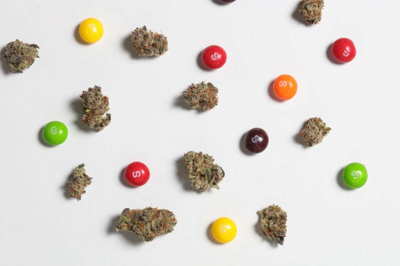 cannabis buds and skittles